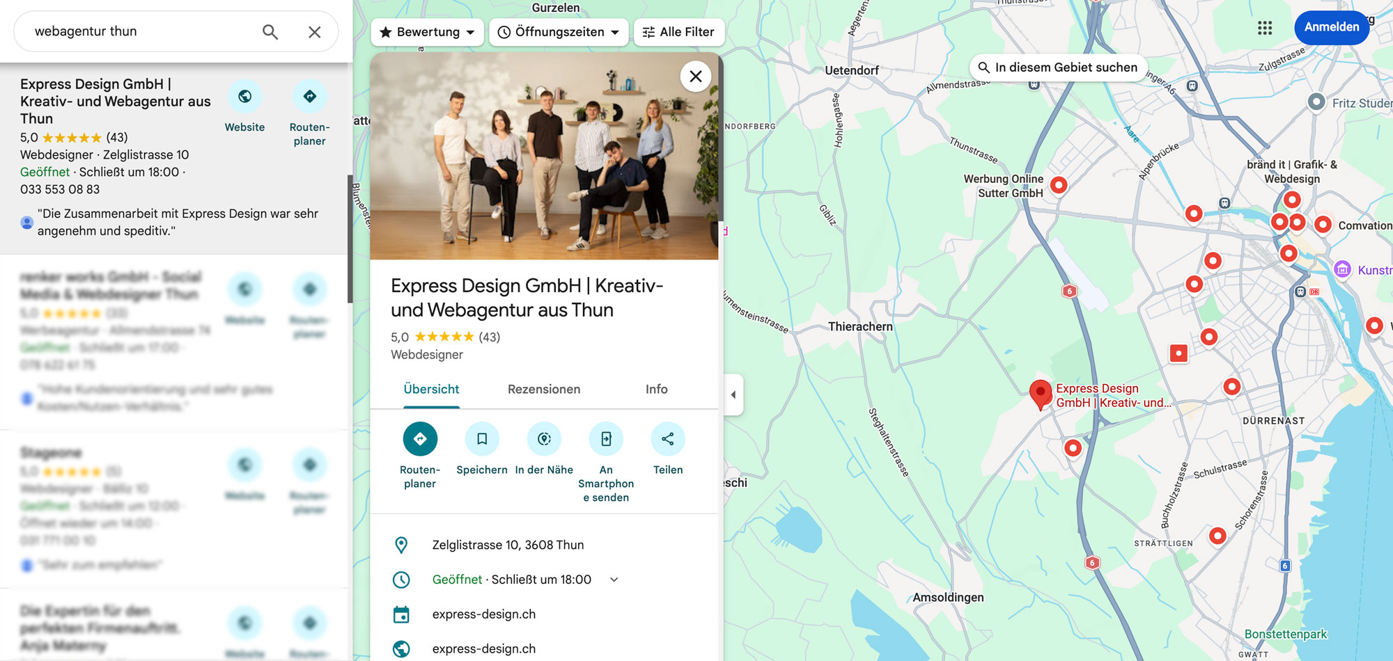 Beispiel Google Local Pack Map Pack Ergebnisse